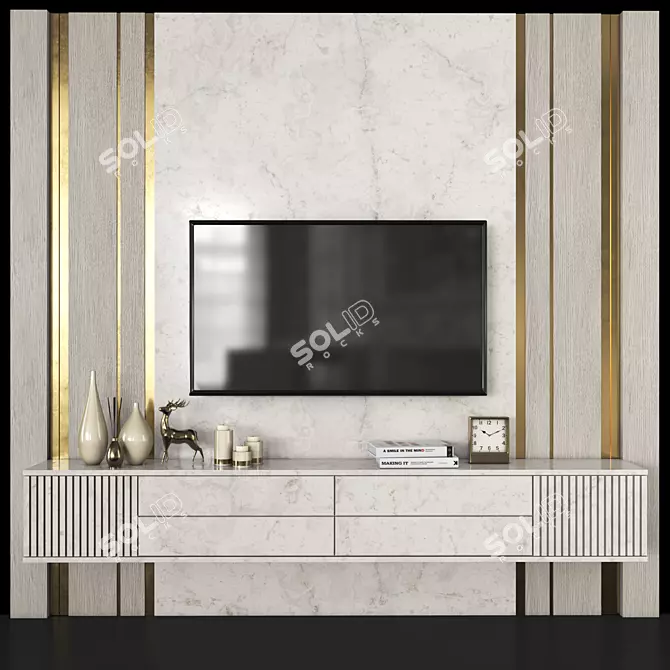 Modern TV Wall Unit with 55" Screen 3D model image 1