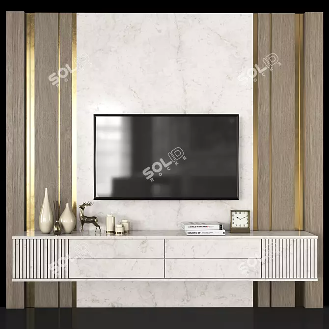 Modern TV Wall Unit with 55" Screen 3D model image 2