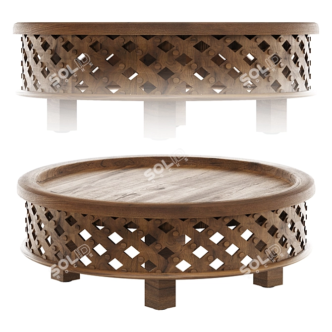 Artisan Carved Wood Coffee Table 3D model image 1