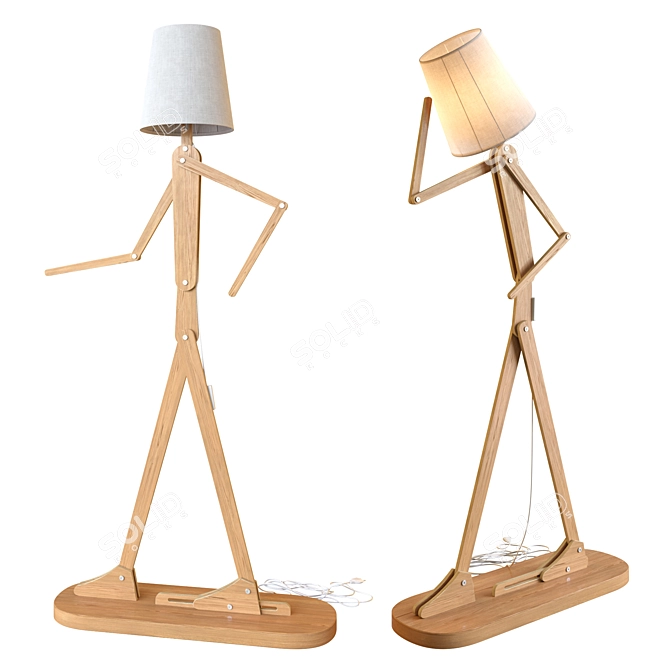 Wooden Mans Children's Floor Lamp 3D model image 1