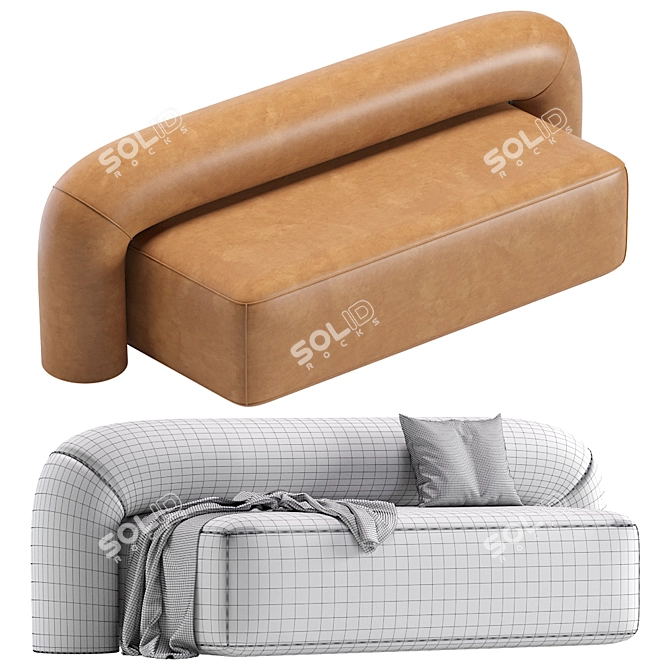 Plush Moss Sofa: Velvet & Leather 3D model image 5