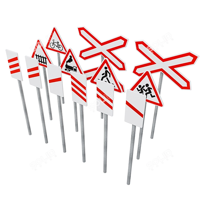 Warning Signs Set 4: High-Quality Polygons & Versatile Design 3D model image 3