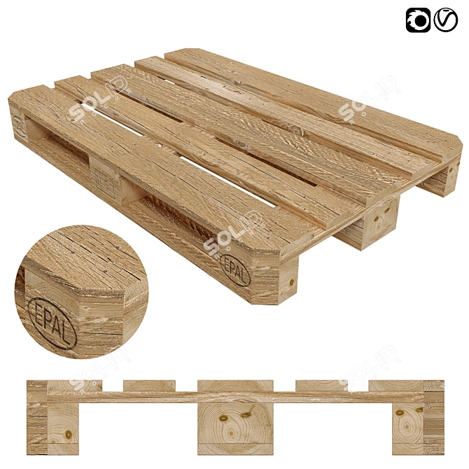 Premium Wooden Pallet: 800mm x 1200mm x 144mm 3D model image 1