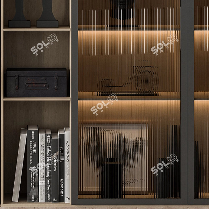 Sleek Glass and Black Display Cabinet 3D model image 3