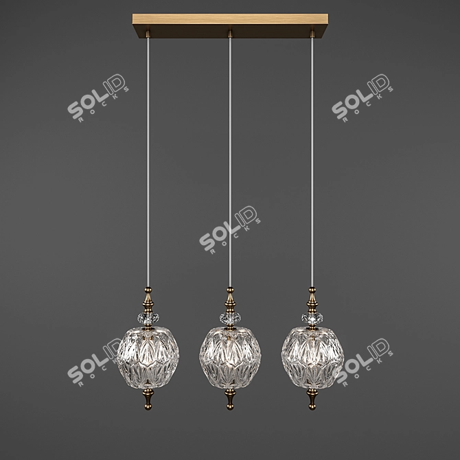 Vintage Glass and Metal Chandelier 3D model image 1