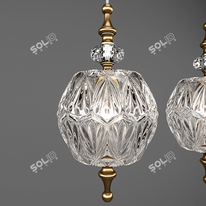 Vintage Glass and Metal Chandelier 3D model image 2