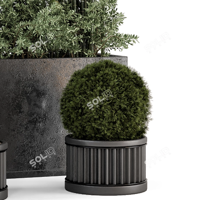 Rustic Concrete Pot with Outdoor Bamboo 3D model image 5