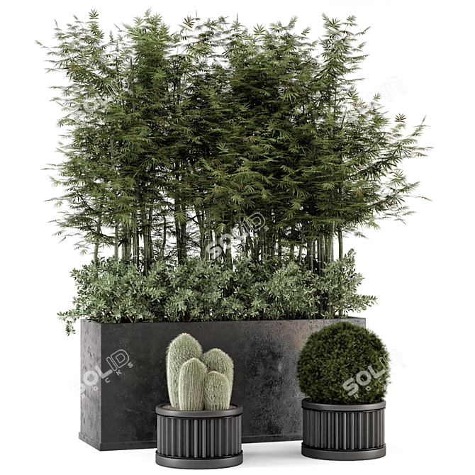 Rustic Concrete Pot with Outdoor Bamboo 3D model image 6