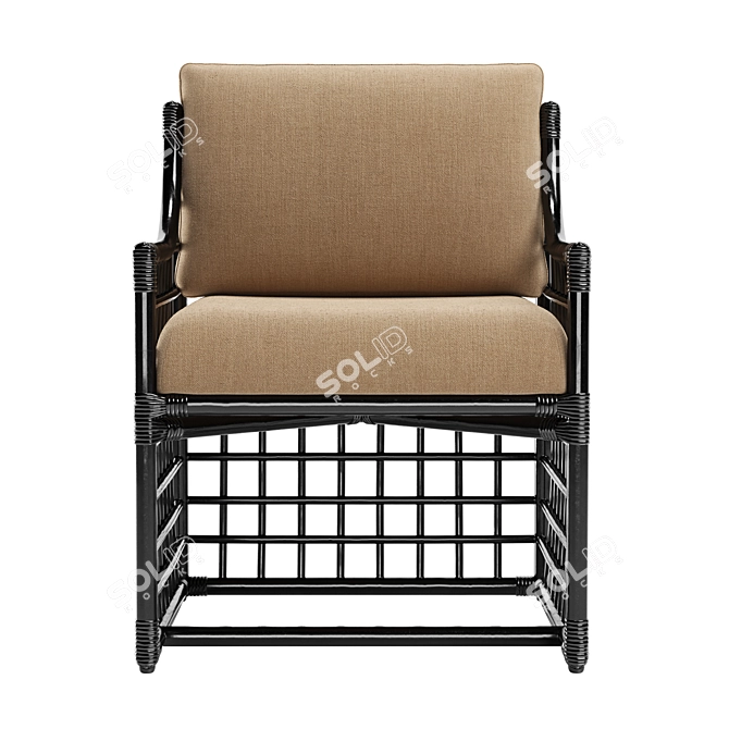 Sleek Black Rattan Dining Armchair 3D model image 3