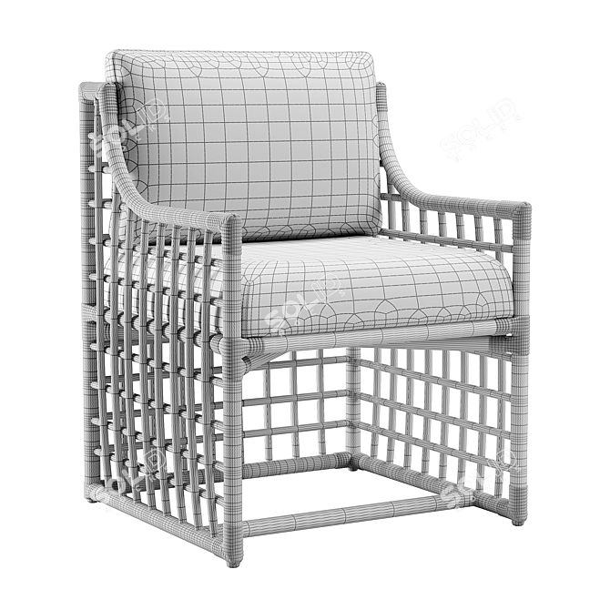 Sleek Black Rattan Dining Armchair 3D model image 4