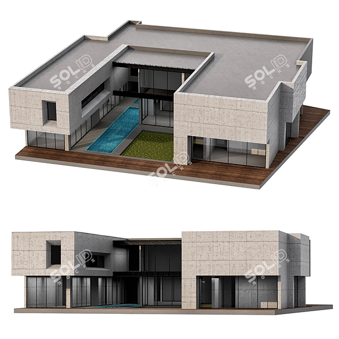 Sleek Modern Villa Design 3D model image 1