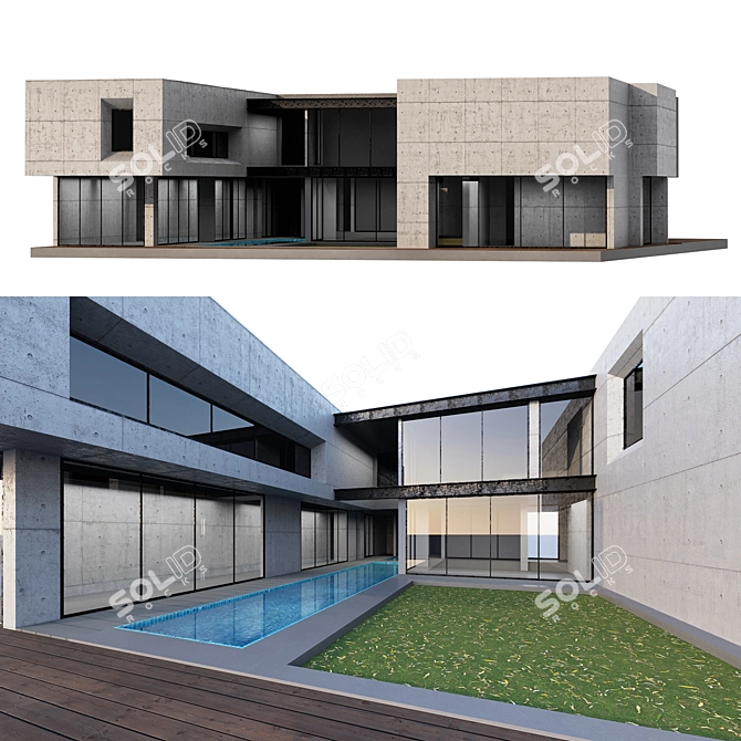 Sleek Modern Villa Design 3D model image 2