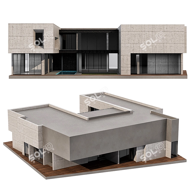 Sleek Modern Villa Design 3D model image 3