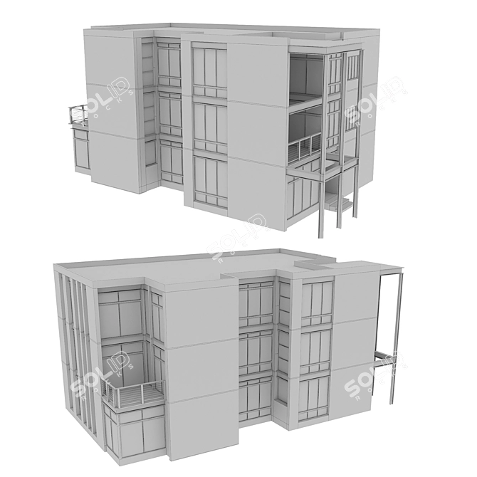 Modern Residential Building Design 3D model image 6