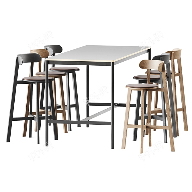 Modern Scandinavian Base Table & Roda Bar Stool 3D model image 1