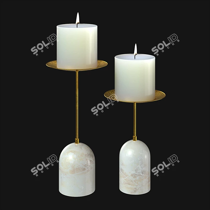 Luxury Marble and Brass Candle Stands 3D model image 1