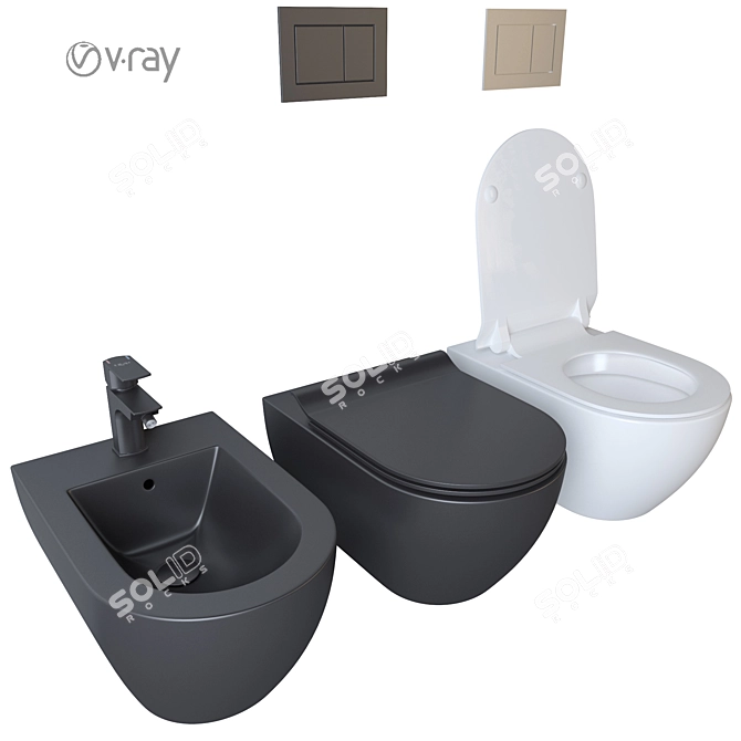 GSI Wall-Hung Toilet and Bidet Set 3D model image 1