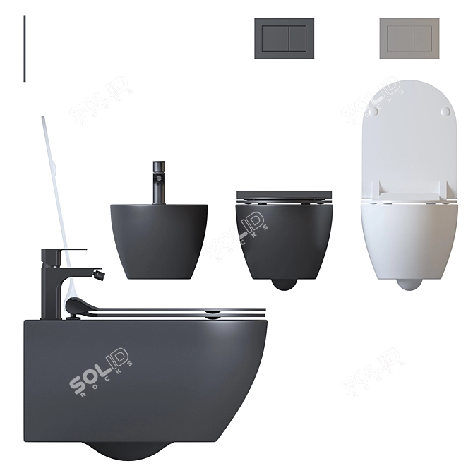 GSI Wall-Hung Toilet and Bidet Set 3D model image 2