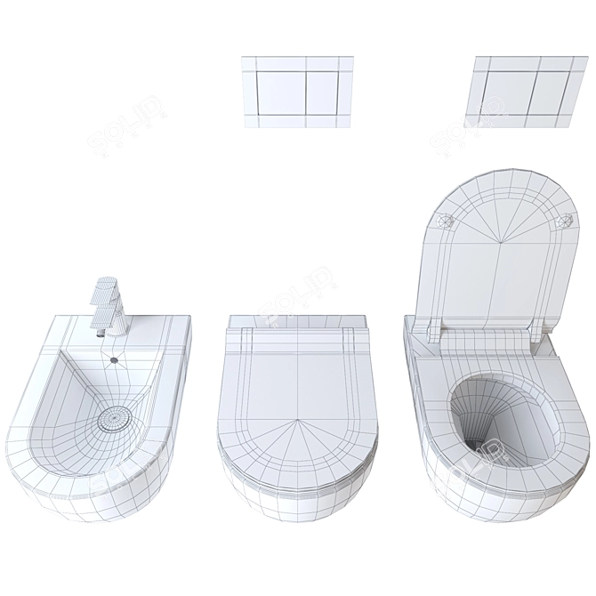 GSI Wall-Hung Toilet and Bidet Set 3D model image 3