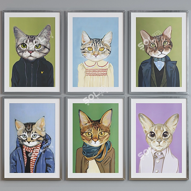 Abstract Cat Portrait Frame Set 3D model image 2