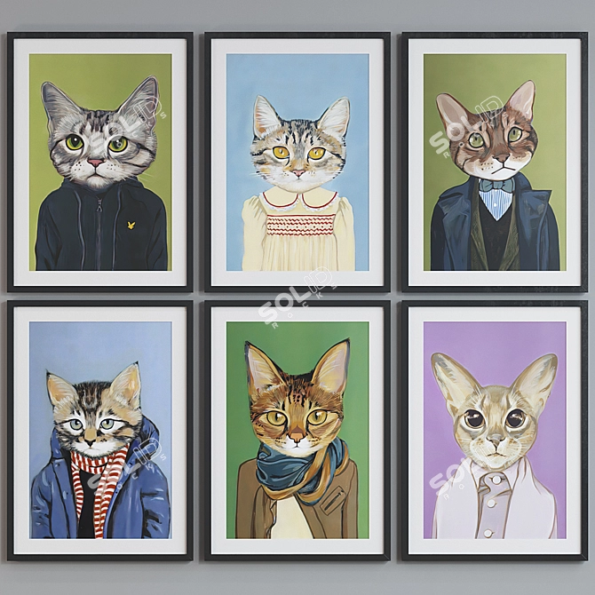 Abstract Cat Portrait Frame Set 3D model image 4