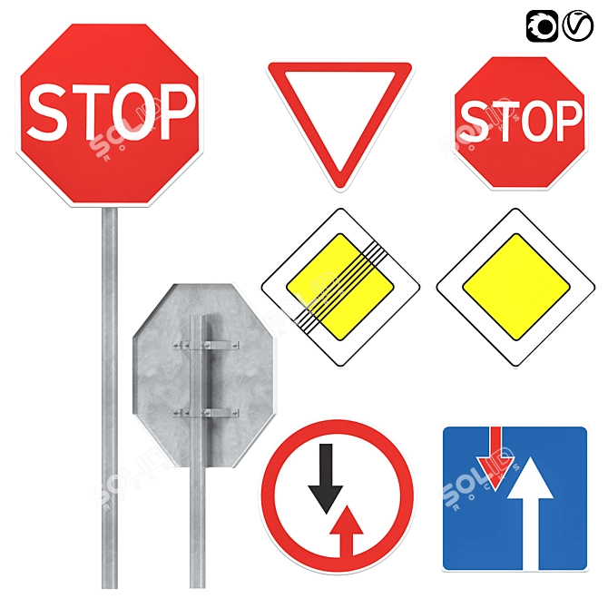 Priority Road Signs Set 3D model image 1