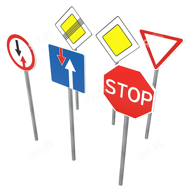 Priority Road Signs Set 3D model image 3