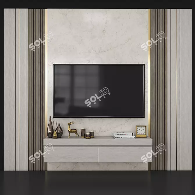 Modern TV Wall with 65" Display 3D model image 1