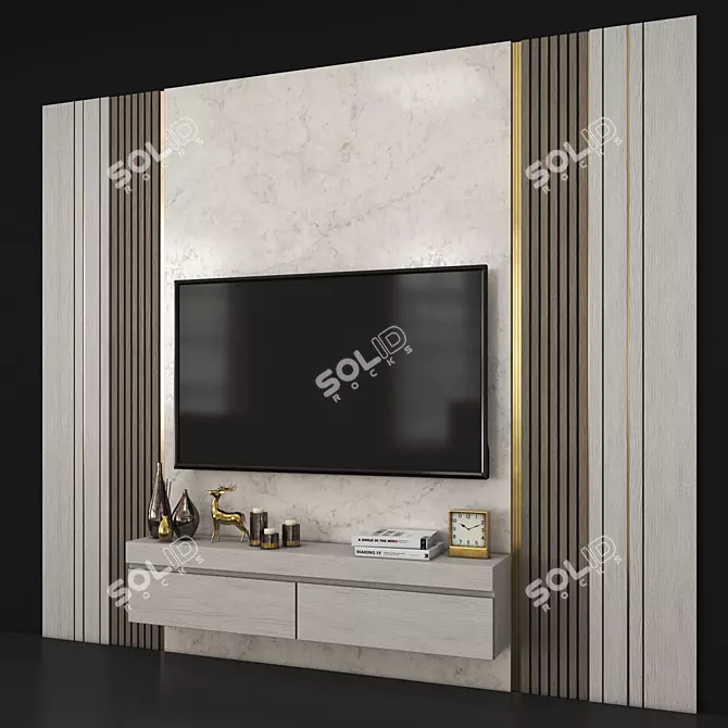 Modern TV Wall with 65" Display 3D model image 3