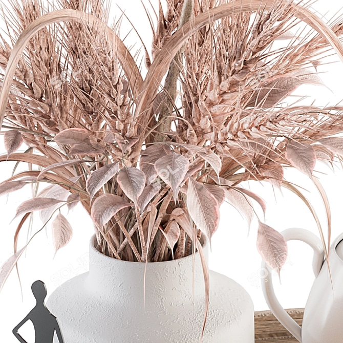 Elegant Pink Wood Wheat Set 3D model image 2