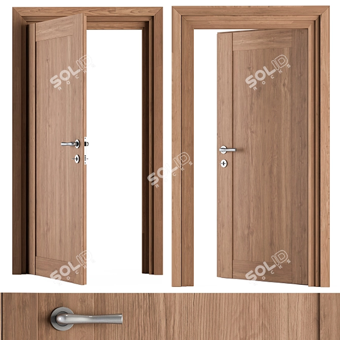 Sleek Wood & Steel Door Set 3D model image 1