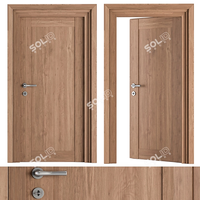 Sleek Wood & Steel Door Set 3D model image 3