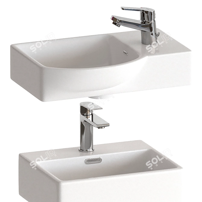 Clever Washbasin Set with 3 Mixers 3D model image 1