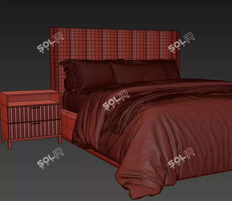 Sophia Winged Headboard Upholstered Bed 3D model image 4