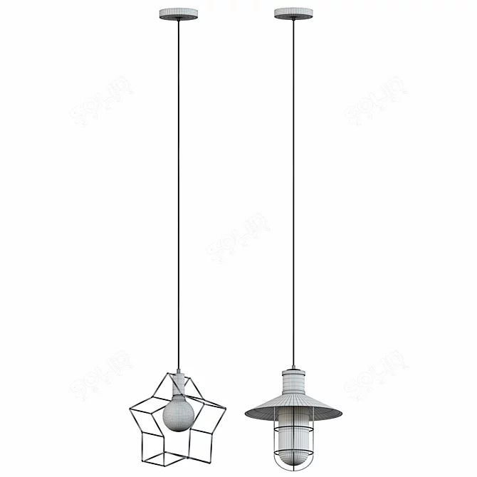 Vintage Industrial Black Chandelier 3D model image 3