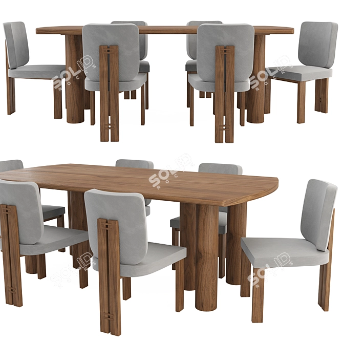 Elegant Throop Table & Chairs 3D model image 1