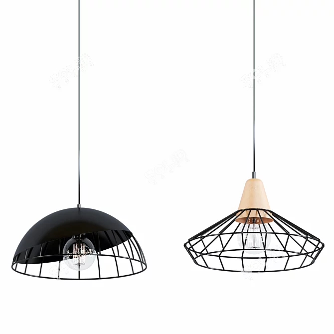 Vintage Industrial Black Chandelier 3D model image 1