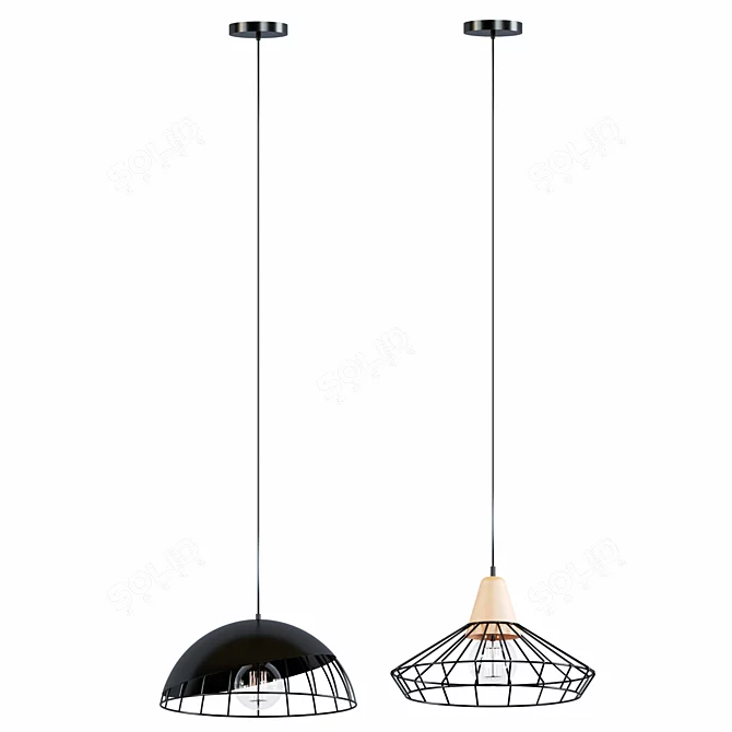 Vintage Industrial Black Chandelier 3D model image 2