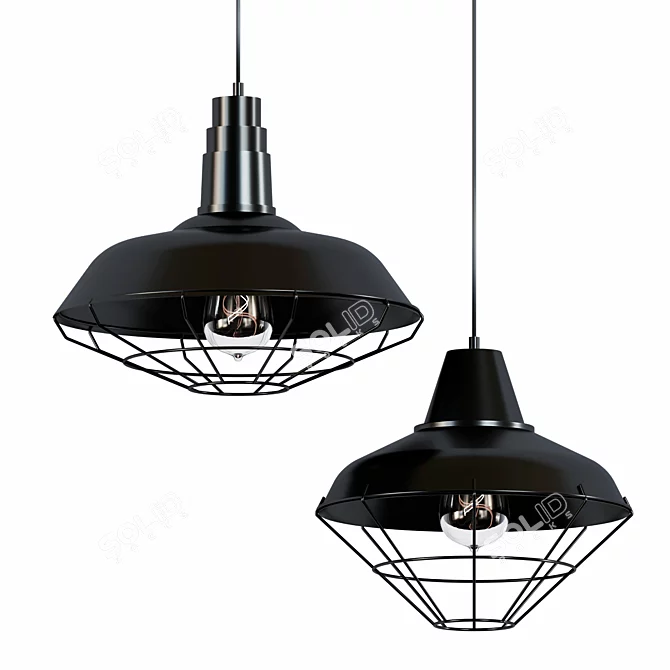 Retro Black Metal Chandelier: Wholesale Industrial Loft Iron Lamp 3D model image 1