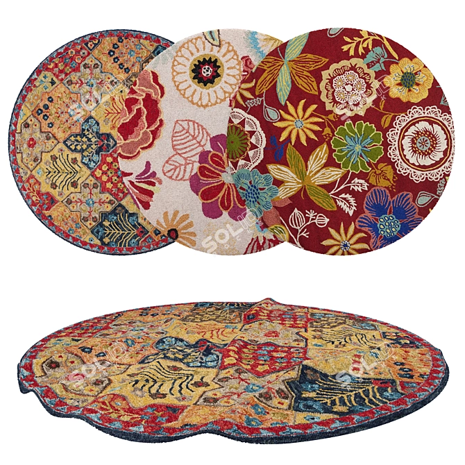 Versatile Round Rug Set: 6 Stunning Options for Close-Up and Wide Shots 3D model image 1