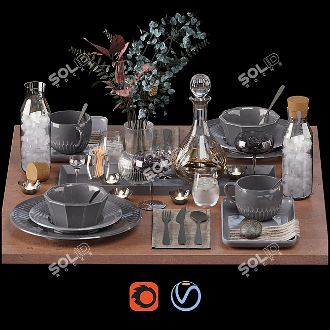 Ikea Tableware Set: Vase, Mug, Carafe, Leaf, Plates 3D model image 1