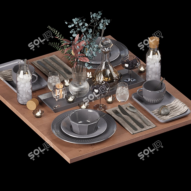Ikea Tableware Set: Vase, Mug, Carafe, Leaf, Plates 3D model image 2