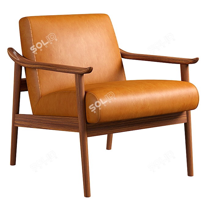 Mid-Century Show Wood Leather Chair 3D model image 1