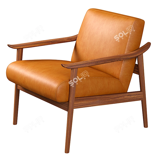 Mid-Century Show Wood Leather Chair 3D model image 2