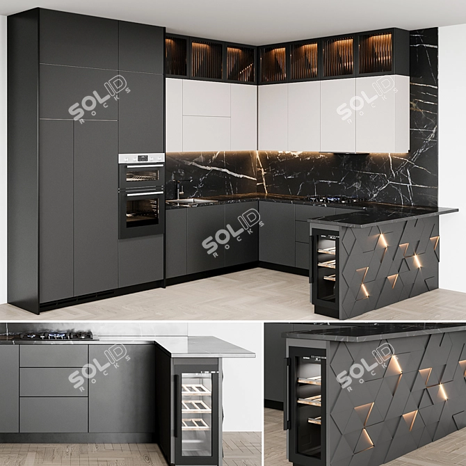 Sleek Italian Kitchen: Modern80 Black 3D model image 1