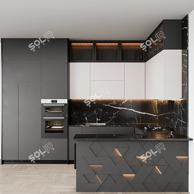 Sleek Italian Kitchen: Modern80 Black 3D model image 2