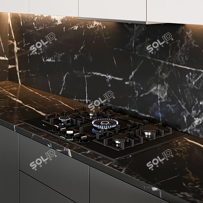 Sleek Italian Kitchen: Modern80 Black 3D model image 3