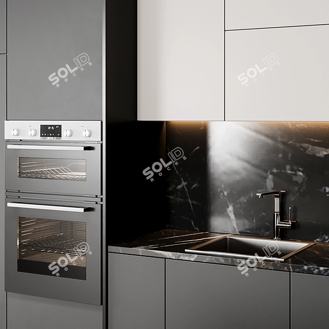 Sleek Italian Kitchen: Modern80 Black 3D model image 4