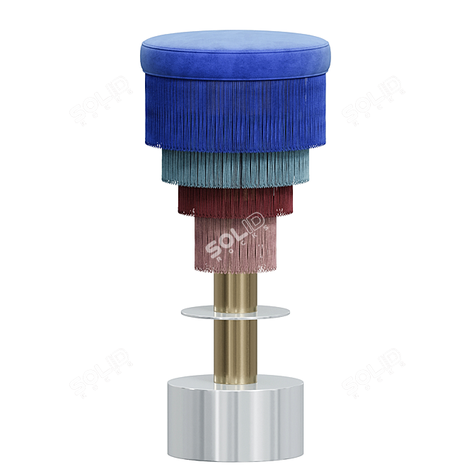 Gilded Fringe Velvet Stool 3D model image 2