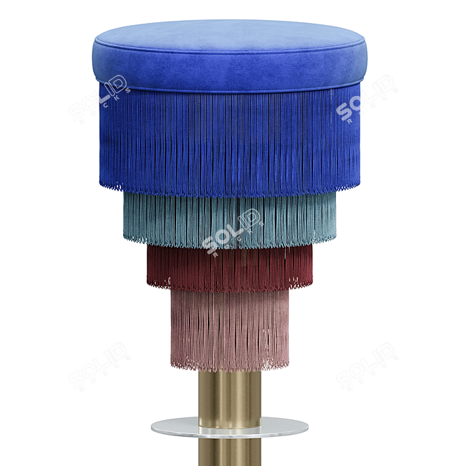 Gilded Fringe Velvet Stool 3D model image 4